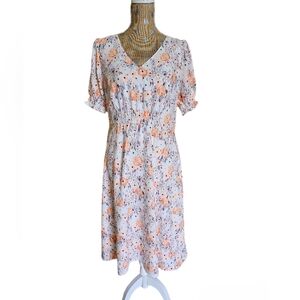 Ann Taylor LOFT puff sleeve floral midi dress 10